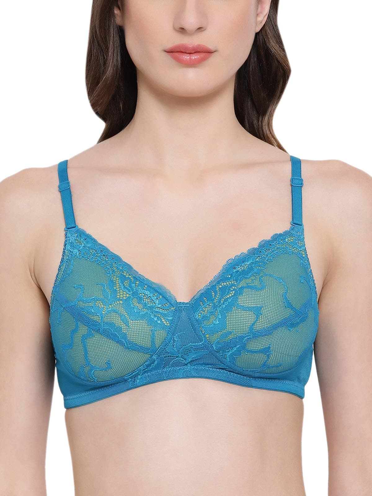Clovia Women's Net Lightly Padded Wire Free Regular Bra (BR1879P0836B_Blue_36B_Blue_36B)