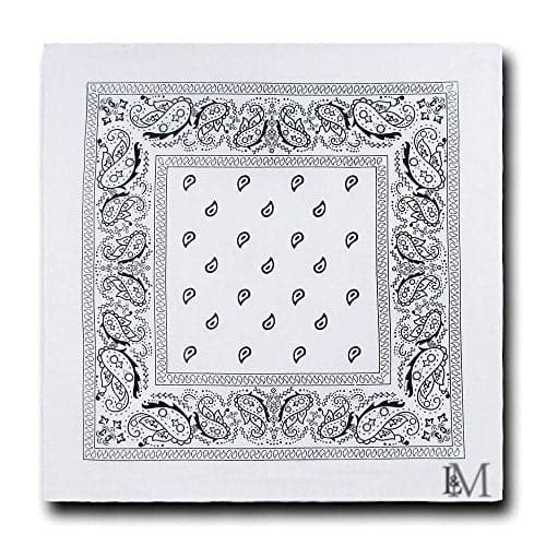 L&M® 12Pcs Bandanas 100% Cotton Paisley Print Head Wrap Scarf Wristband (White)