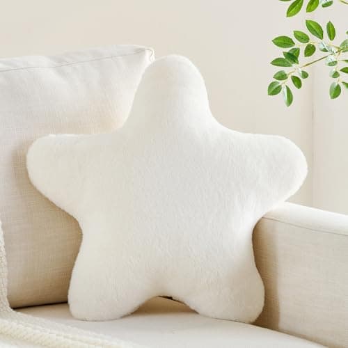 CANGHI Star Pillow 15.7" White Star Shaped Decorative Throw Pillow for Couch Bed Aesthetic Plush Floor Seating Cushions with Soft Faux Rabbit Fur for Sofa Bedroom Living Room