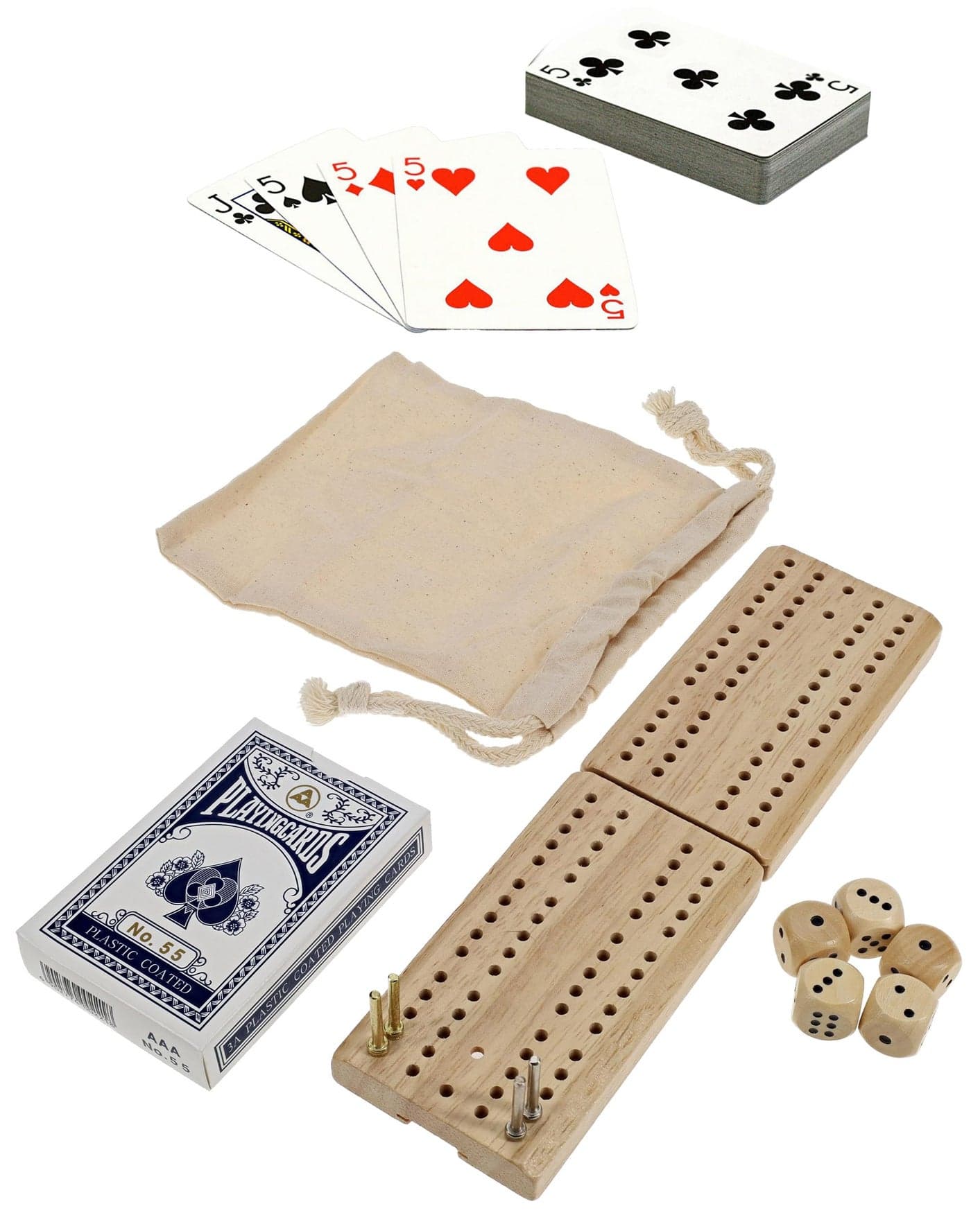WE Games Travel Cribbage Board Game Set – Foldable 2-Track Mini Wooden Cribbage Board with Cards, Dice, Metal Pegs & Storage Bag – Portable Game