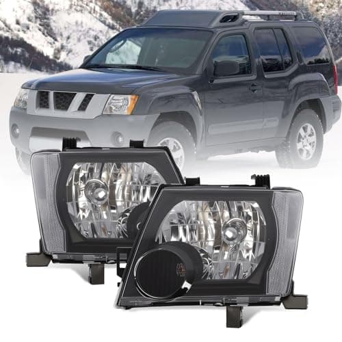 Jecoupoon Halogen Headlight Compatible with Xterra 2005-2015 W/O Bulb Headlamp Black Housing Driver & Passenger Side White Corner Clear Lens 26060EA025 26010EA025