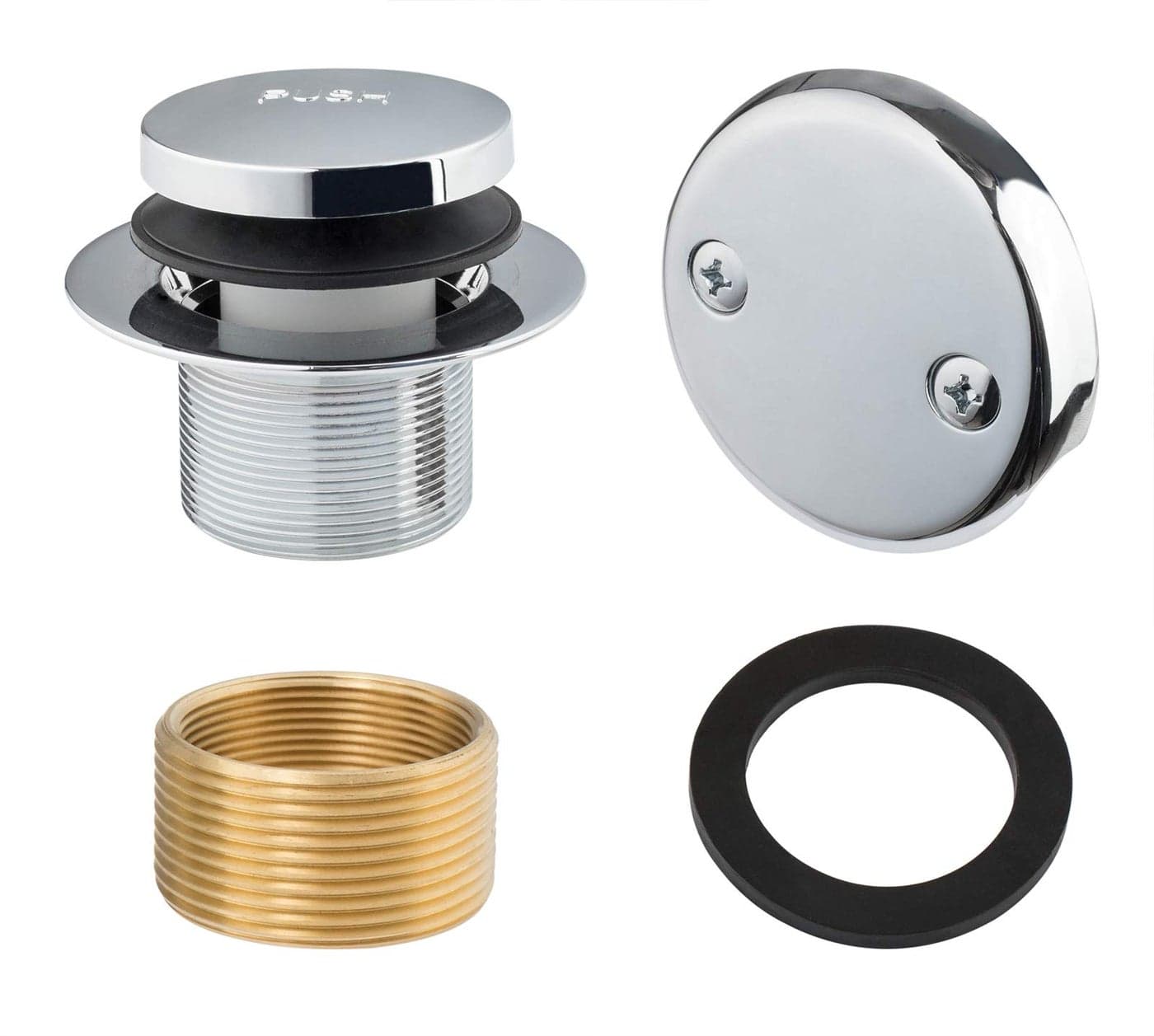 Artiwell TipToe Bathtub Drains Trim Set with TwoHole Overflow Faceplate Replacement Bath Drain Trim Kit with 2Hole Overflow Faceplate and Universal FineCoarse Thread CHROME PLATED