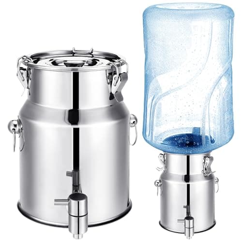 Tioncy Stainless Steel Water Dispenser 1.3 gallon Countertop Drink Dispenser with Spigot and Airtight Lid for Up To 5 Gallon Bottle Metal Drink Dispenser for Home Office Indoor Outdoor Supplies