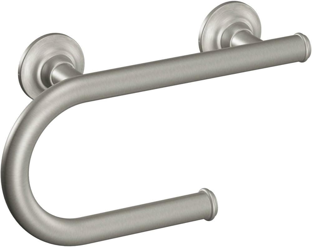 Moen Brushed Nickel Bathroom Safety 8Inch Wall Mounted Grab Bar with Integrated Toilet Paper Holder LR2352DBN