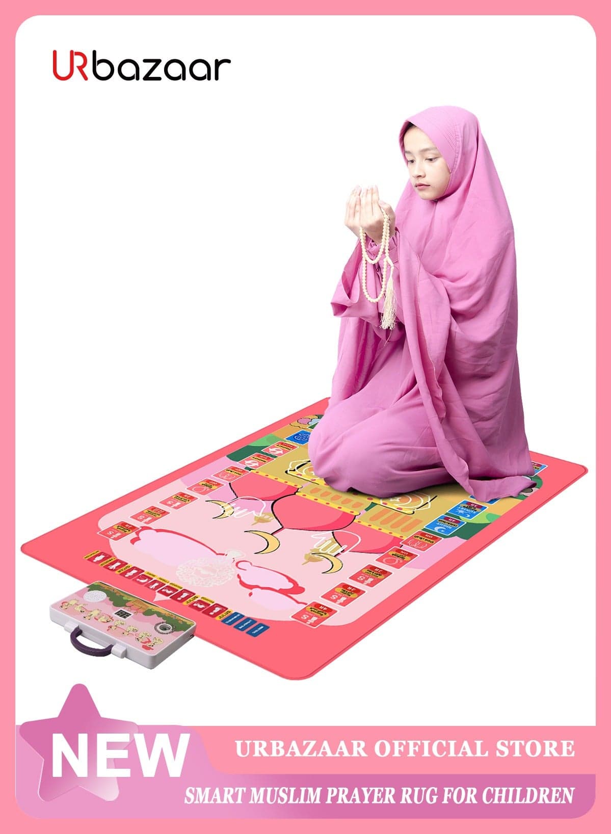 Kids Educational Smart Prayer Mat Ramadan for Kids Educational Prayer MatFun, Easy & Interactive, Prayer Rug for Kids(110*70cm)