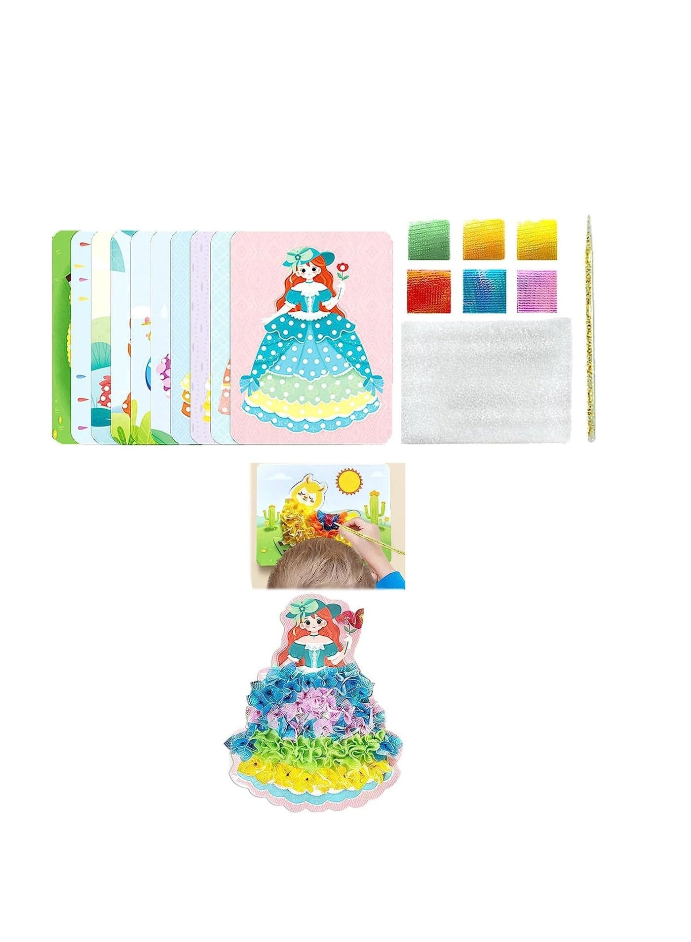 Creative Puzzle Puncture Painting, DIY Poking Painting, Fabric Art Frenzy Fashion Design Drawing Book with Watercolor Painting, Stickers, Poking, DIY Craft Kit (Dream World)