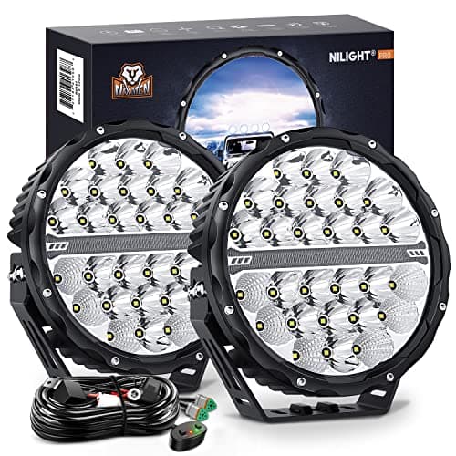 Nilight 9 Inch Round Offroad LED Driving Lights with DRL 2PCS 140W 15560LM IP68 Spot Flood Combo Work Light with 12AWG DT Connector Wiring Harness Kit for 4x4 Jeep Truck ATV UTV SUV 5 Year Warranty