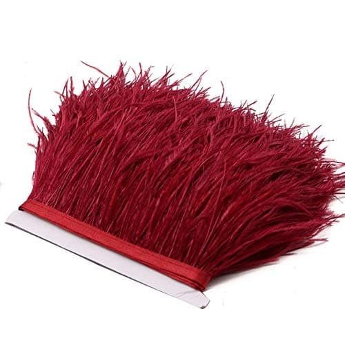 YEQIN 2 Yards Natural & Soft Ostrich Feathers Fringe Trims Ribbon - Used for Dress, Sewing Decoration, Craft Clothing, Boots, Wedding Decoration, DIY, Etc (wine red)