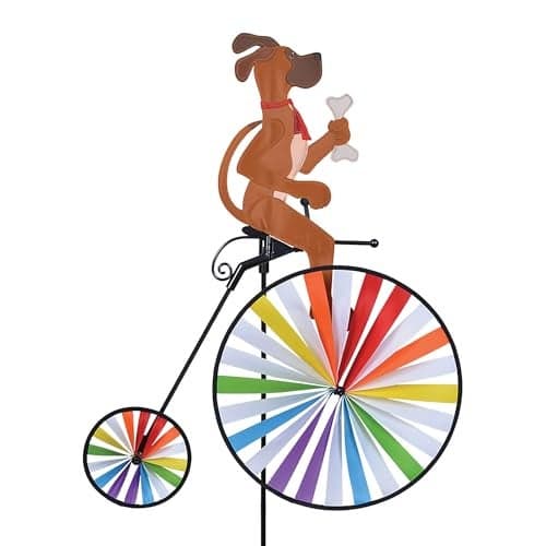 High Wheel Bike Spinner Dog – Charming Canine Design, Weather-Resistant Outdoor Decor, Durable & Lightweight for Patios, Yards, and Gardens - Eye-Catching Wind Spinner with Rotating Wheels