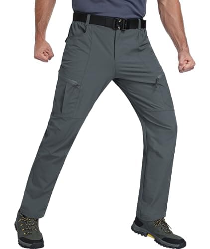 Zoofly Mens Stretch Cargo Pants Relaxed Fit Water Proof Travel Pants for Men Nylon Fishing Pants Flexible Tactical Pant Comfy Medium Grey 36W30L