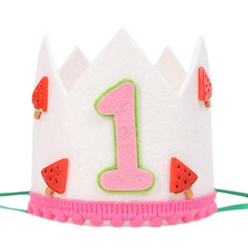 Agvgaza Watermelon 1st Birthday Crown Watermelon First Birthday Decorations Summer One in a Melon Party Outfit Cake Smash Photo Props Baby Shower Birthday Party Decor