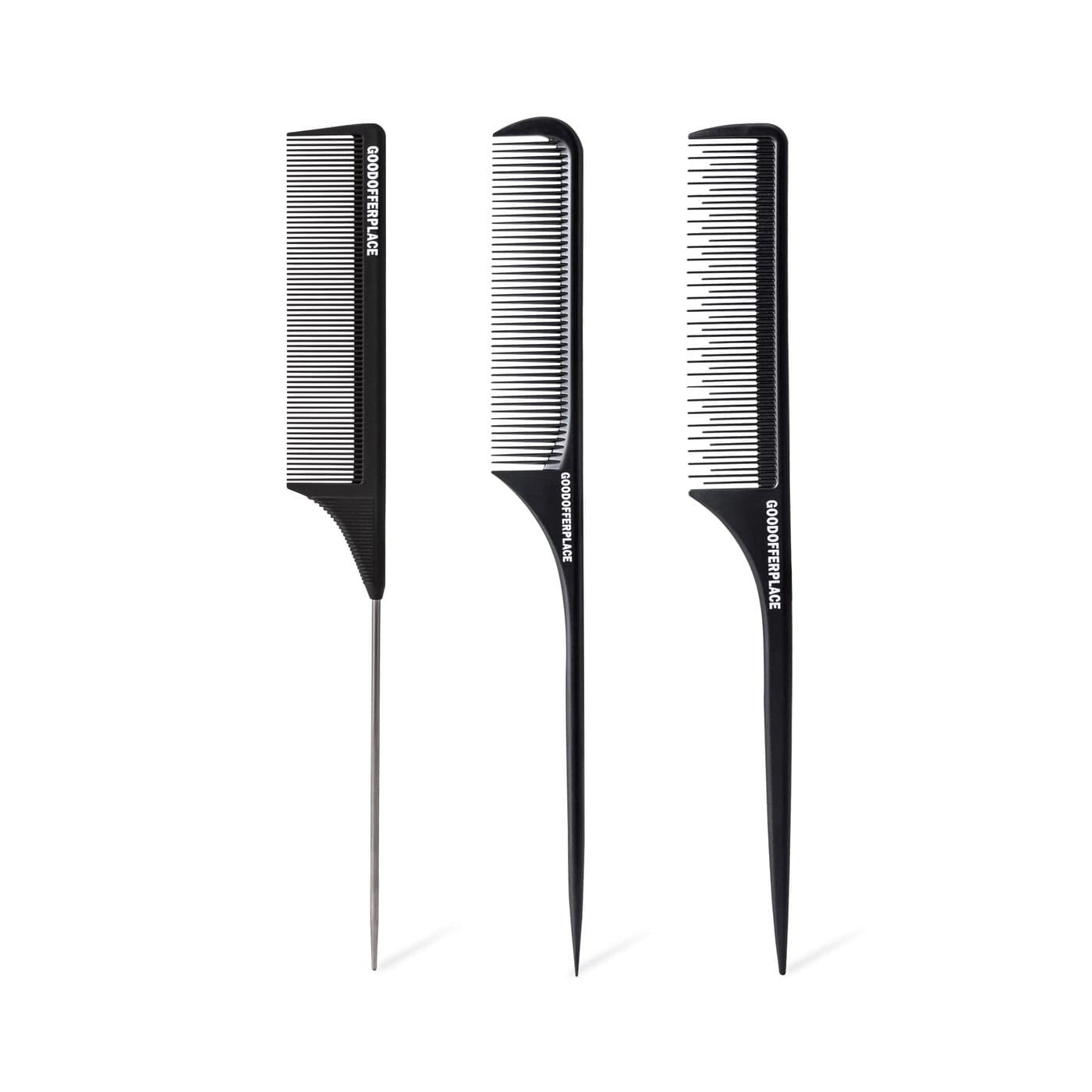 Goodofferplace 3PCS Hair Rat Tail Combs Parting Rattail Combs Teasing Fine Tooth Comb Metal Hair Pick Detangling Combs Set for WomenGirlsBlack