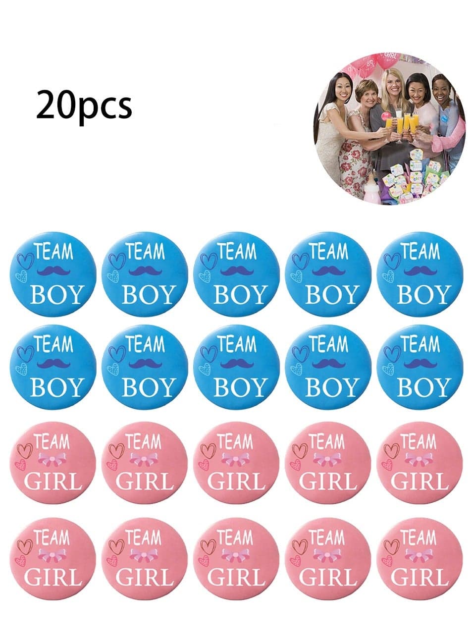 20-Piece Baby Gender Reveal Party Badges, Gender Reveal Pins Interactive Games, Team Boy/Team Girl Buttons, Perfect for Home/Party/Outdoor Events, Party Supplies and Party Favors