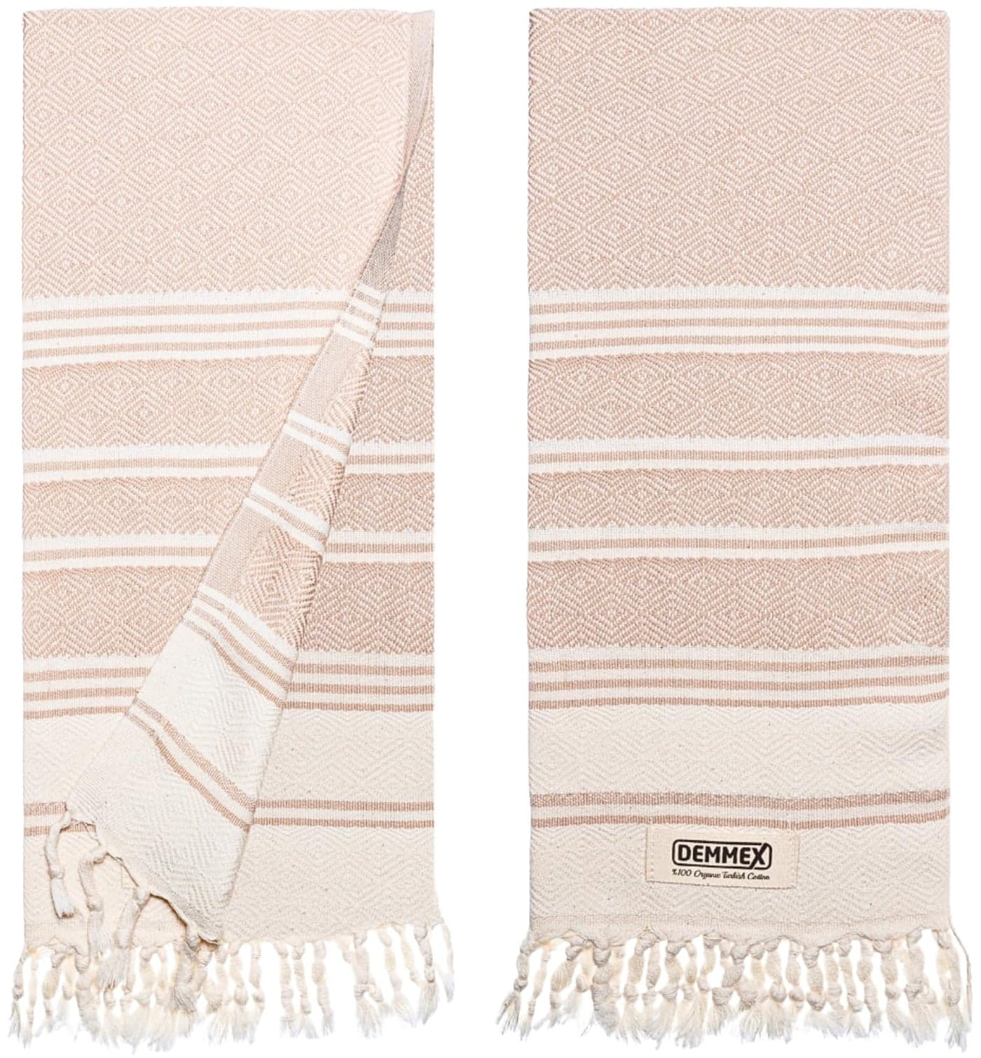 DEMMEX Organic Turkish Hand Towels for Bathroom 100 OekoTEX Certified Turkish Cotton Quick Dry Lightweight Kitchen Travel Towels Diamond Weave Large 18x36 Inches Set of 2 Beige