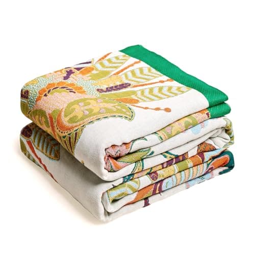 VANJOROY Boho Throw Blanket, 100% Organic Cotton Breathable Skin-Friendly Ultra Soft Bed Quilt Throw - All Season Floral Bird Farmhouse Décor Luxury Blanket for Sofa Couch Chair and Gift. 80" x 90"