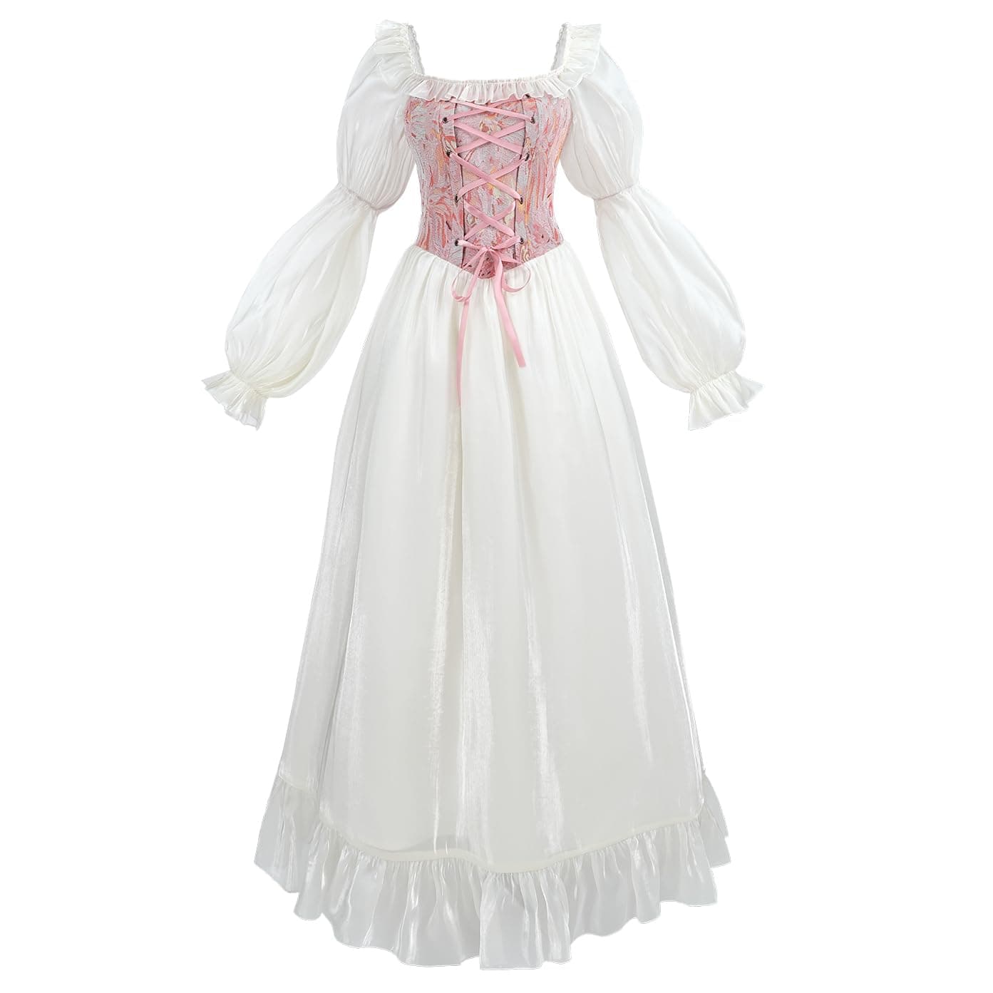 NSPSTT White Renaissance Dress Women Fairy Dress Victorian Medieval Costume Fairy Pink S