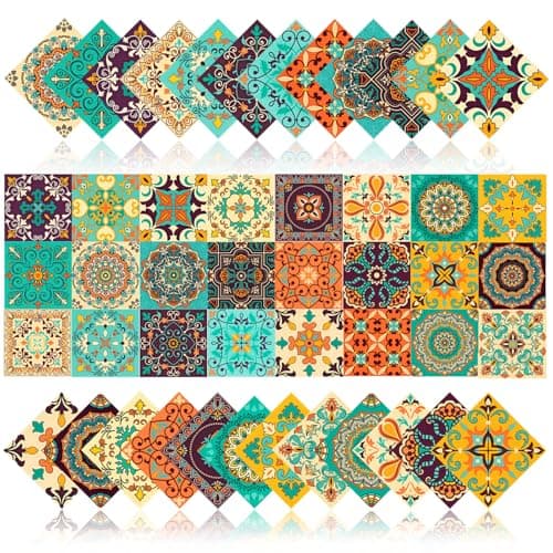 24Pcs Peel and Stick Tile Stickers for Kitchen Bathroom Backsplash Waterproof Traditional Design Wall Decals Easy to Apply DIY Home Decor (Style B, 4 x 4 Inch)