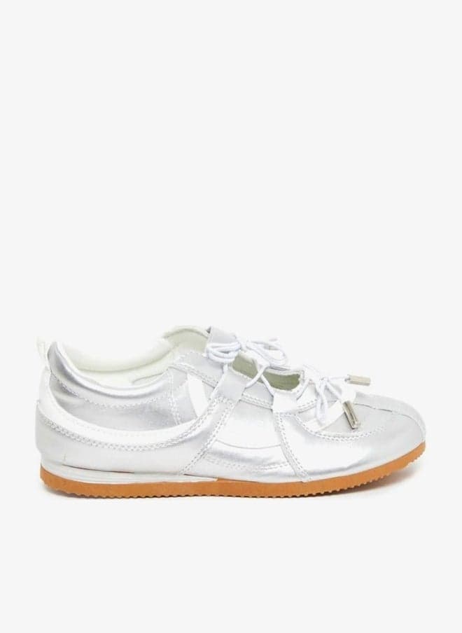 Silver Metallic Lace Up Sneakers