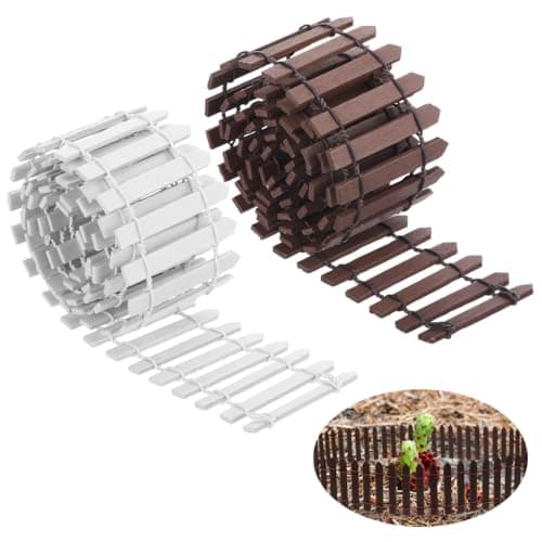 ORTIZA® 2Pcs Miniature Garden Fence Decorative, 90cm Length Wood Picket Fence for DIY Miniature Garden, White & Brown Decorative Fence, Garden Fencing for Plant, DIY Miniature Fairy Garden Decor
