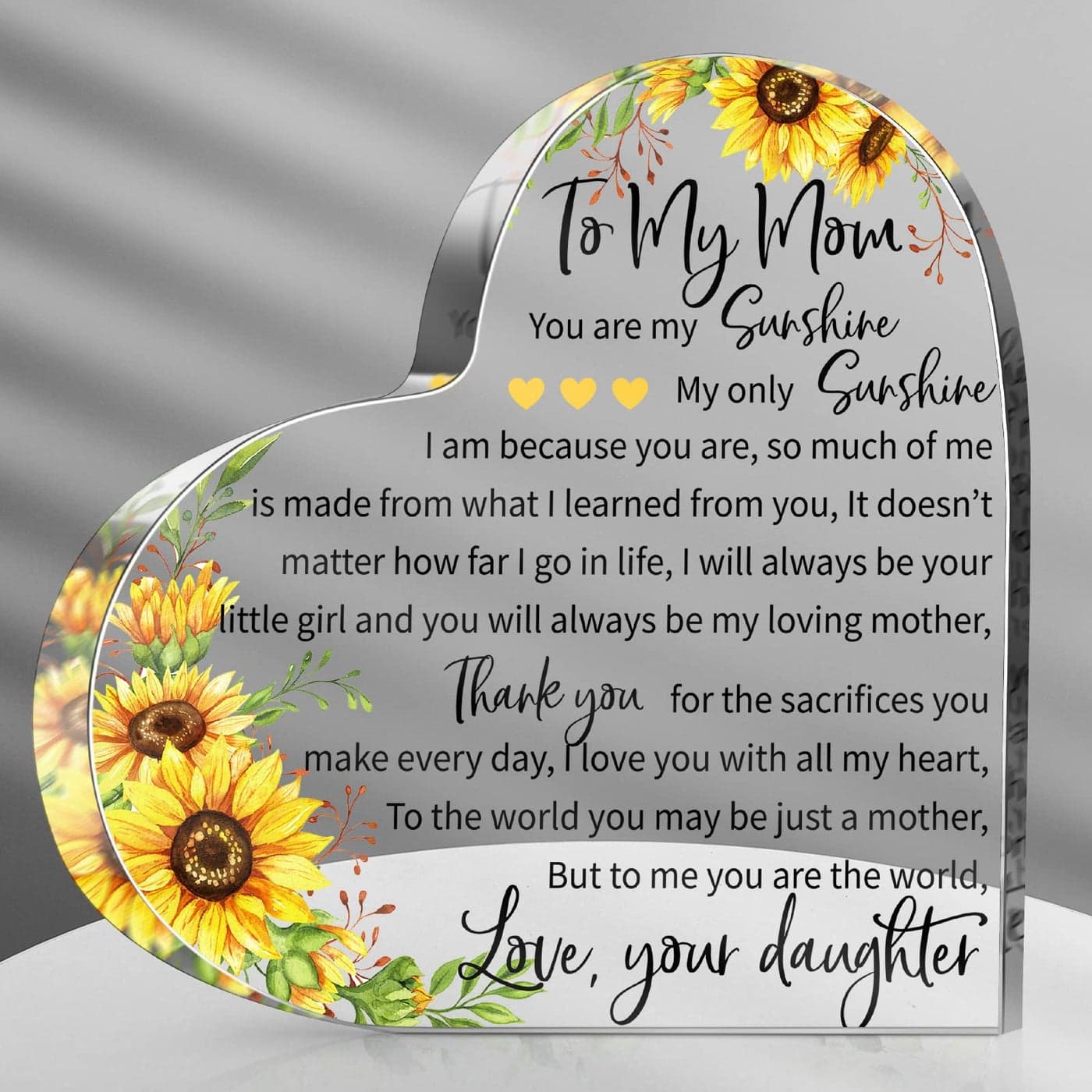 Jetec Mothers Day Gifts Acrylic Mom Birthday Sign Plaque Presents from Daughter Son Grateful Birthday Christmas Valentines Gifts 591 x 591 x 055 Inches Sunflower