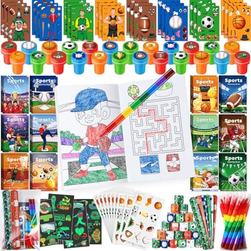 BenLouis 96Pcs Sports Party Favors Football Basketball Soccer Baseball Party Coloring Books Set Bulk for Kids Sports Themed Party Team Gift Goodie Bag Fillers School Classroom games Rewards