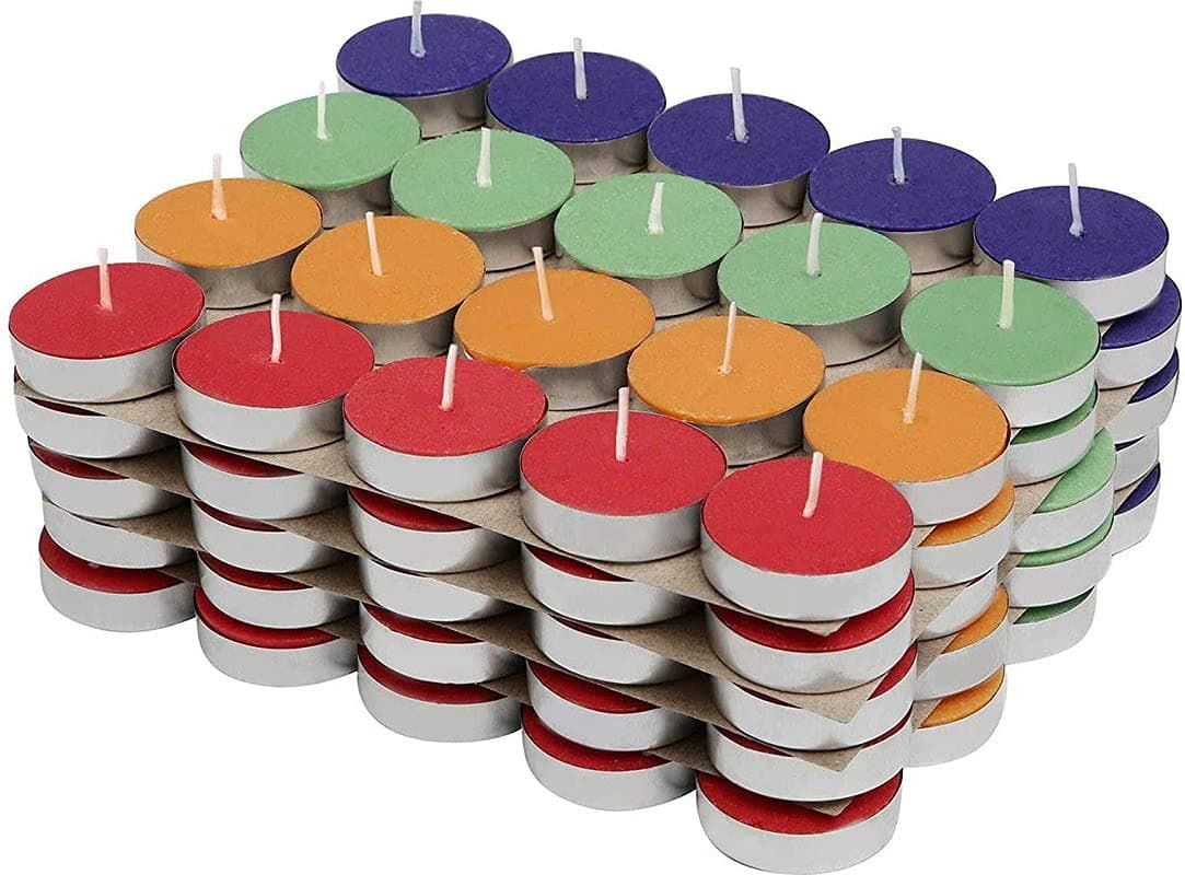 Veteran Wax Tealight Multicolor Candle Set of 50 for Diwali Decoration Candle Diya Home Decoration Room Bedroom Birhday Decoration Kit Tea Light Candle Set of 50 UnscentedVCandles3