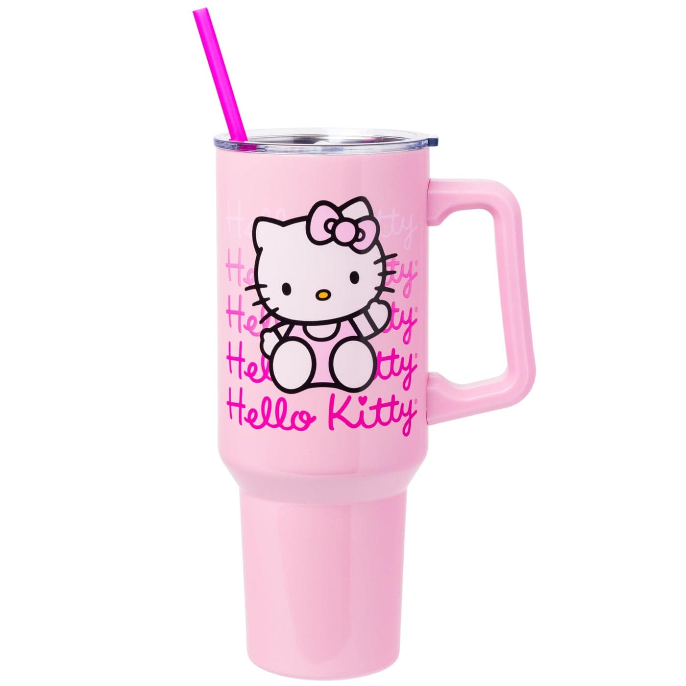 Silver Buffalo Sanrio Hello Kitty Waving Stainless Steel Tumbler with Handle and Straw Fits in Standard Cup Holder 40 Ounces
