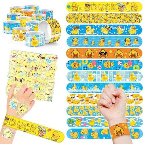 Yizeda 86PCS Duck Party Supplies 36PCS Slap Bracelets 50PCS Temporary Tattoos Duck Birthday Party Decorations for Prizes Exchanging Gifts