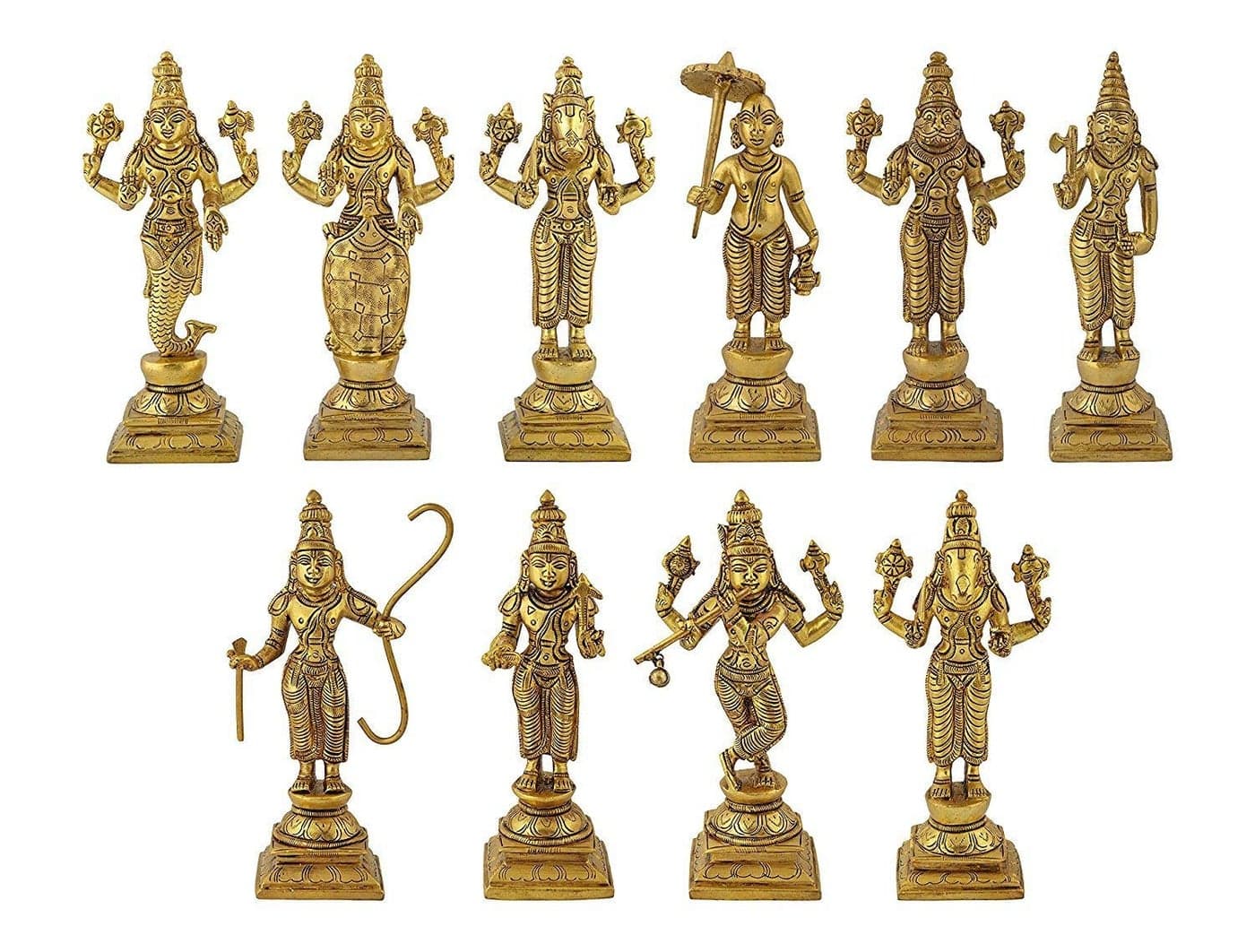 ARTVARKO Brass Dashavatara Dasavatharam of Lord Vishnu Statues Ten Incarnations Avatars Idol Murti Gold Color 6 Inch10 pcs45 Kg Religious