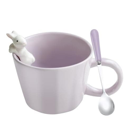 BigNoseDeer Cute Easter Bunny Mugs with 3D Rabbit Inside Ceramic Bunny Coffee Mug with Spoon Cute Gifts Easter Gifts for Women Kids 12oz (Purple)