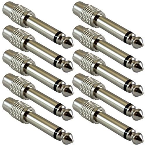 GLS Audio Store RCA to 1/4 TS Adapter - RCA Female to 1/4 Inch Male Mono TS Plug Adapter - All Metal Connectors with High Grip Treads - 10 Pack