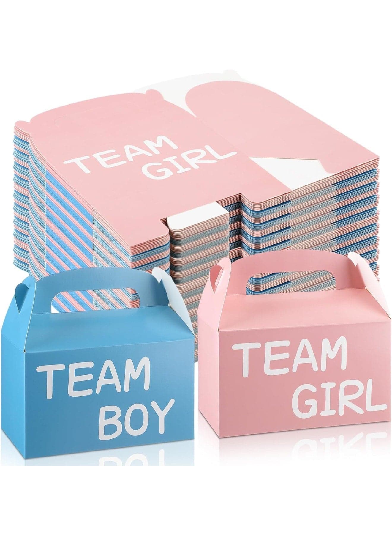 Gender Reveal Party Favor Boxes, Pink and Blue Candy Treat with Handles for Baby Shower and Birthday Celebration, Paper Gift for Guests, 24 Pcs, 6.3 x 3.7 x 3.7 in, Party Supplies
