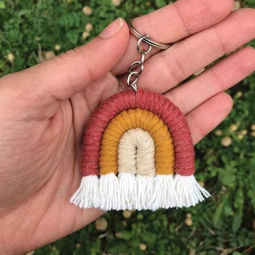 CONFETTI GIFTS Cotton Thread Handmade Rainbow Keychain (6 Cm) |Mini Tassel Keychains For Women Girls Car Key Ring Bag Wallet Purse, Crochet Tassel Keychain For Bags, Multicolor