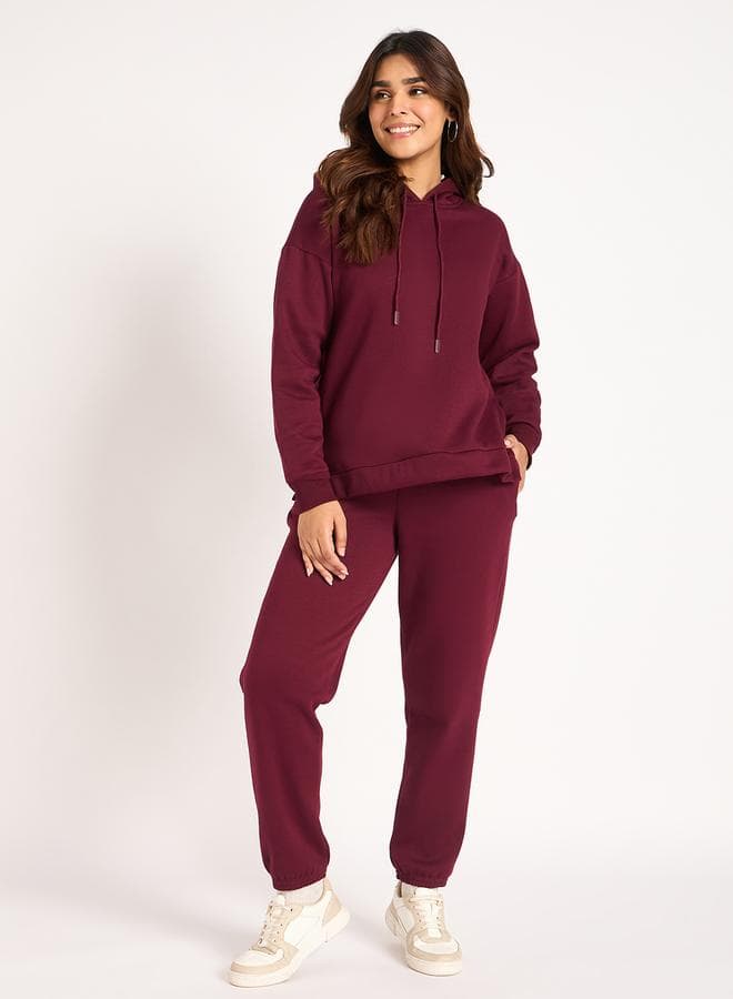 Women Burgundy Fleece Joggers — XL