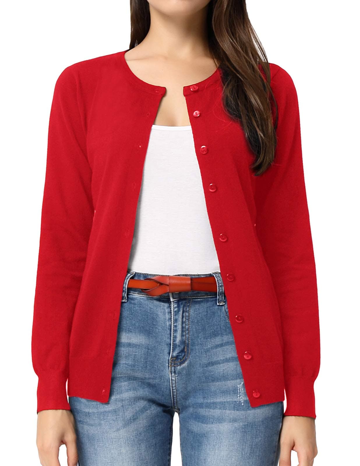 Button Down Cardigan Sweaters for Women for Office(M,Red)