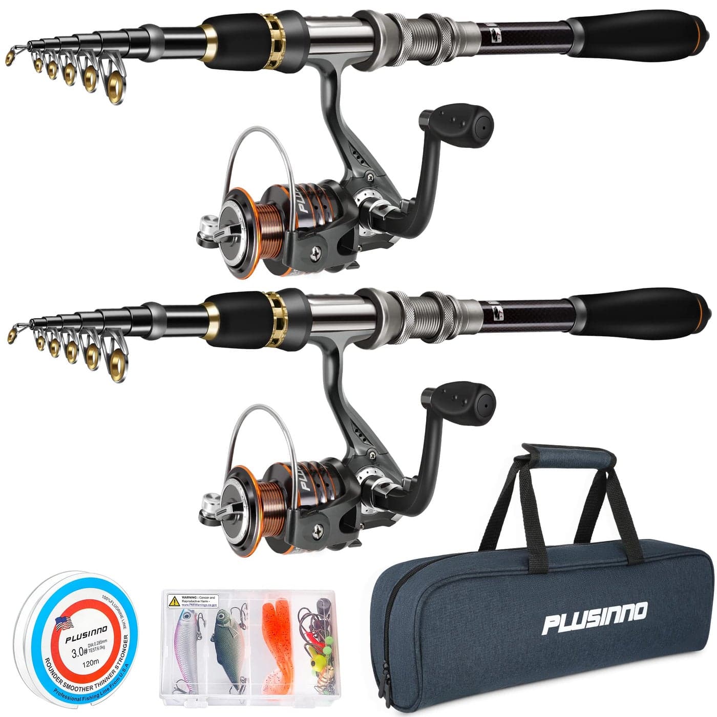 PLUSINNO Fishing Rod Telescopic Fishing Rod and Reel Combo Collapsible Travel Fishing Pole Rod Starter Kit Carbon Fiber Fishing Rods and 12 1 Bearings Stainless Steel Fishing Gifts for Men Adults