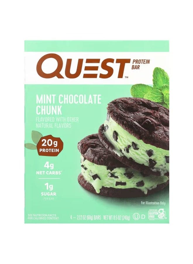 Quest Nutrition, Protein Bar, Mint Chocolate Chunk, 4 Bars, 2.12 oz (60 g) Each