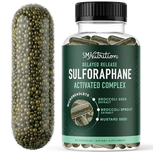 50MG Sulforaphane Supplement from Broccoli Sprouts NRF2 Activation with Glucoraphanin Myrosinase Antioxidants Support Cellular Immune Health Broccoli Seed Microbeadlets Vegan 60 Count