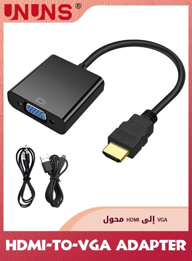 HDMI to VGA Adapter Converter With 3.5mm Audio Cable And Power Cable,Gold-Plated HDMI Male To VGA Female,Connector Video 1080p For PC Monitor,Compatible Laptop/HDMI And TV Monitor/VGA