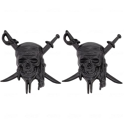 CARRUN 2X Skull Buccaneers Automobile Emblem Metal Badge Sticker Car Side Rear Front Hood Trunk Door Fender Bumper Metal Badge 3D Decal Sticker BlackBuccaneer