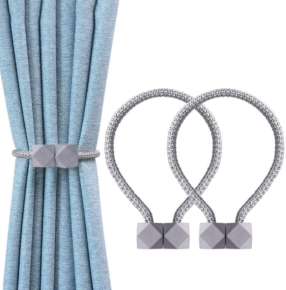 INOVERA (LABEL) 2 Pieces Magnetic Windows Curtain Tiebacks - Decorative Curtains Holders Rope Holdbacks -Drapery Binding Tie Backs for Home, Office (Grey)