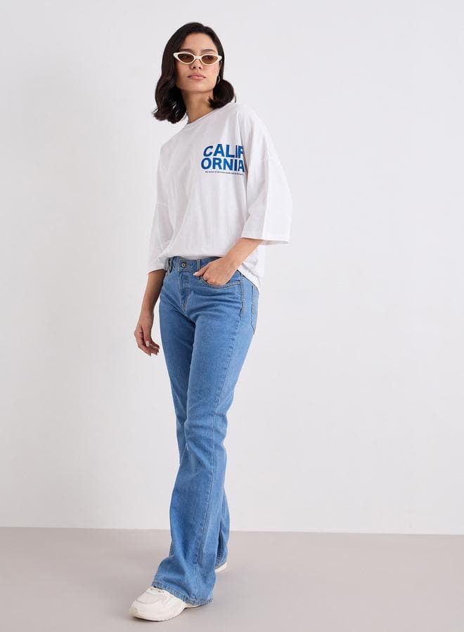 Styli Slogan Print Round Neck Oversized T-Shirt