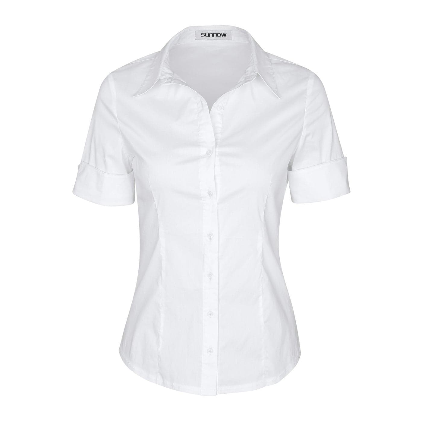 SUNNOW Womens Button Down Shirts Tailored Short Sleeve Shirt Basic Simple Stretch Wrinkle Free Formal Work Blouses White
