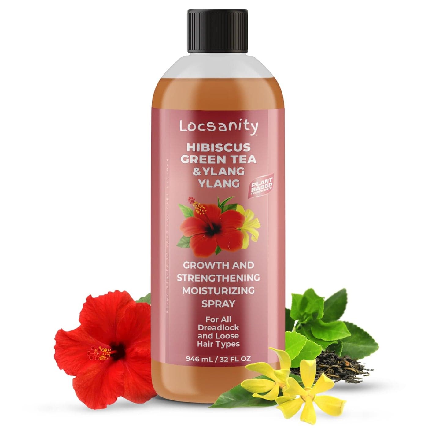 Locsanity Hibiscus Green Tea Hair Growth Spray for Dreadlocks and Loose Hairstyles Hair Care Treatment – Jumbo Size Loc Moisturizer for Thicker, Fuller, Longer Hair (32oz)