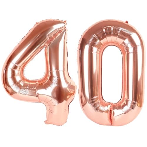 Rose Gold Number 40 Balloon 40 inch 40 Number Balloons 40th Birthday Decorations 40 Year Old Women Men Rose Gold Party Supplies