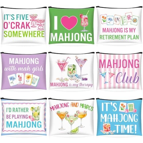 SilTriangle 9 Pcs Mahjong Cosmetic Bag Gifts for Women Mahjong Makeup Bag Mah Jong Zippered Pouch for Lover Player Mothers Birthday Party Lucky Mah Jong Gift Coquette Accessories (Styles 3)