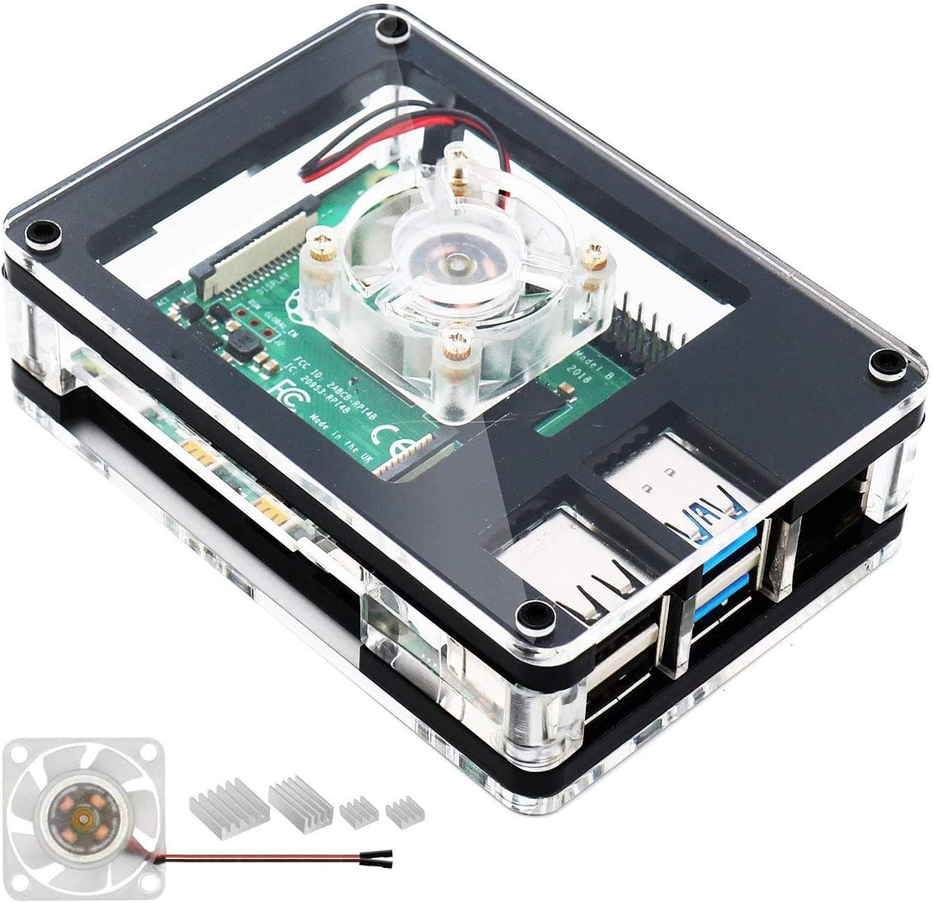 Raspberry Pi 4 B Motherboard Shell Acrylic Case with Cooling Fan for Raspberry Pi 4 Model B