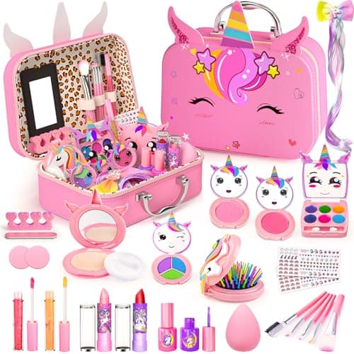 Mqsiuve Kids Makeup Kit for Girl NonToxic Kids Washable Makeup Girls Toys Girls Makeup Kit Princess Toys Real Play Makeup Set Birthday Girls Gift for Ages 3 5 6 7 8 9 1012 Year Old Bright Pink