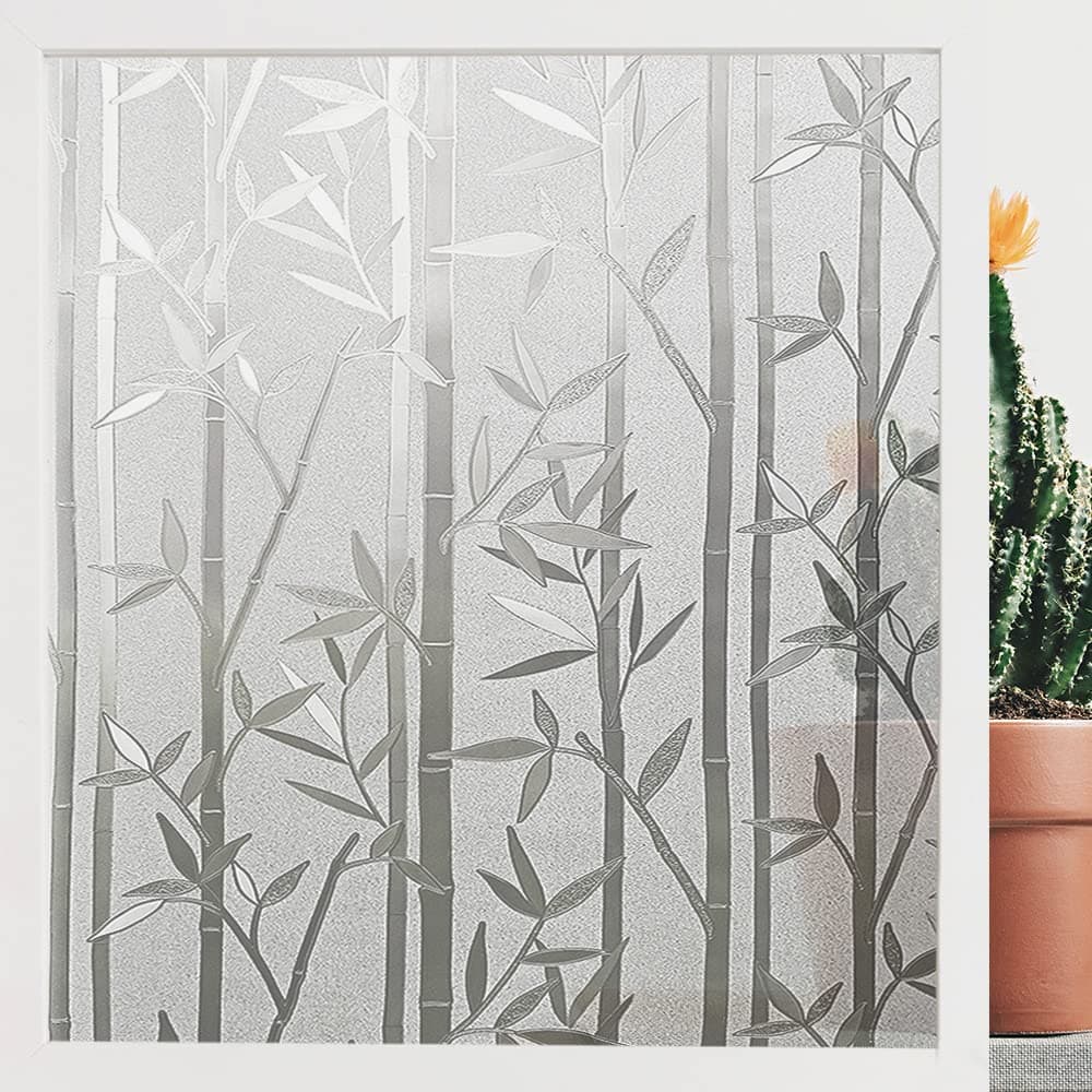 Finnez Window Film PrivacyFrosted Static Self Adhesive Glass Films Decorative Films for Living Room Bedroom Offfice 90 x 200 CM Bamboo