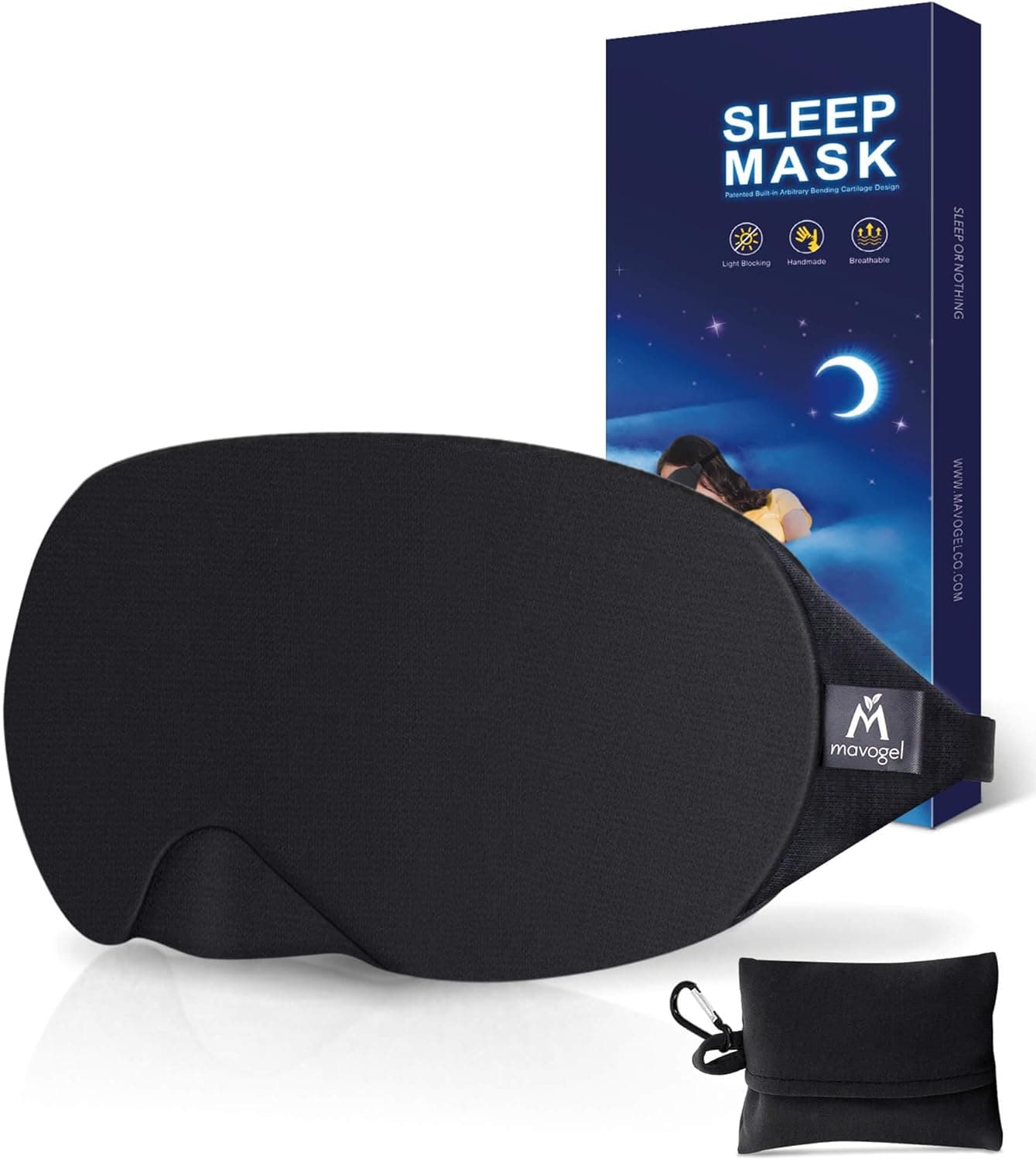 Mavogel Cotton Sleep Mask - Updated Design Light Blocking Sleep Eye Mask, Soft and Comfortable Night Sleeping Mask for Men Women, Eye Blinder for Travel/Sleeping, Includes Travel Pouch, Black